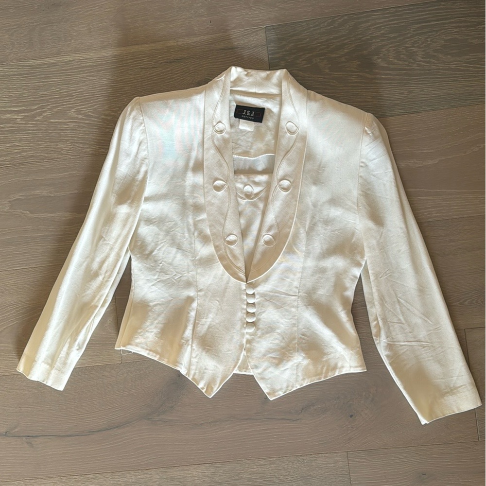 Vintage J.S.J Petites Blazer Top Cream Size Small 5/6